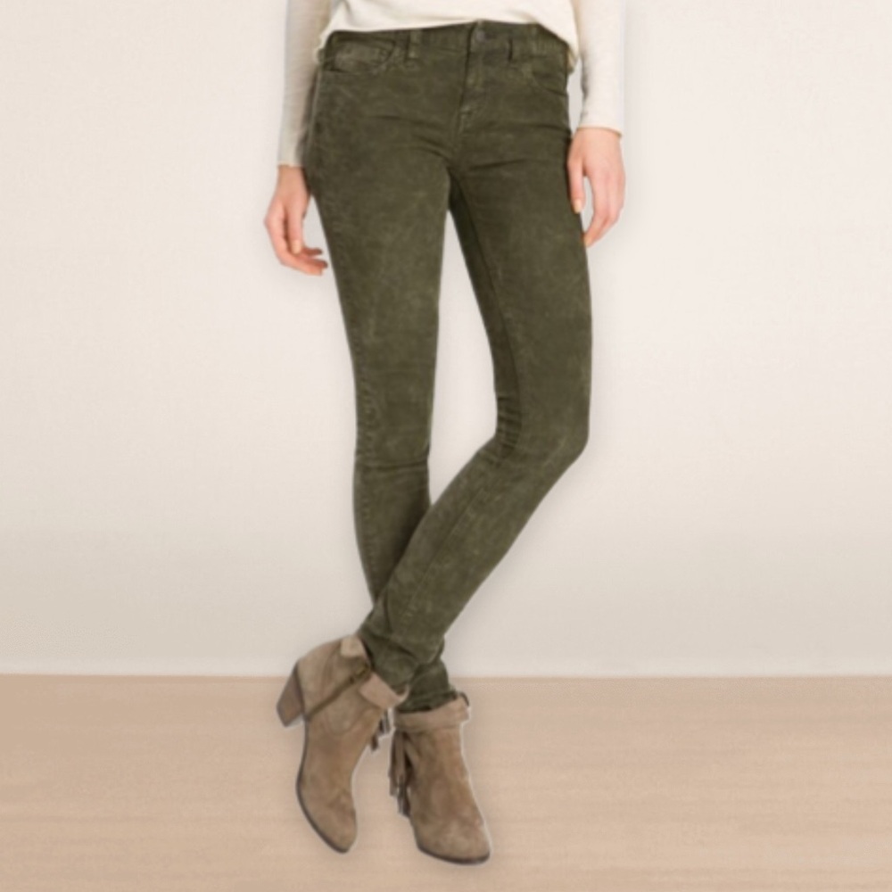 Free People Corduroy Skinny Pants Mid Rise Womens Size 26 Army Olive Green